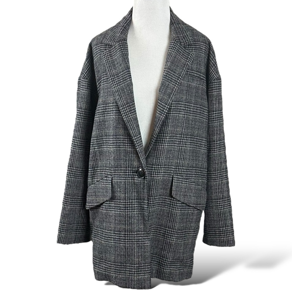 Black Swan Retro 90s Oversized Glen Check Plaid Wool Blazer Size Small Academia